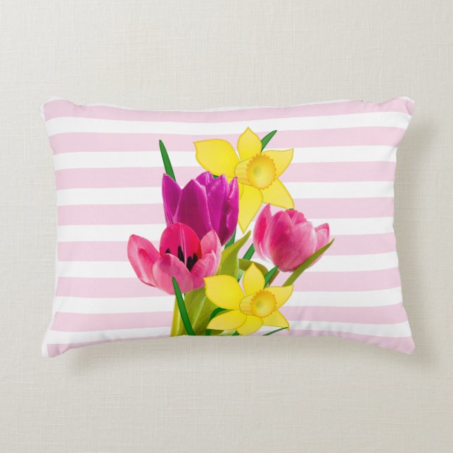 Tulipes roses et jonquilles Coussin d'accentuation (Devant)