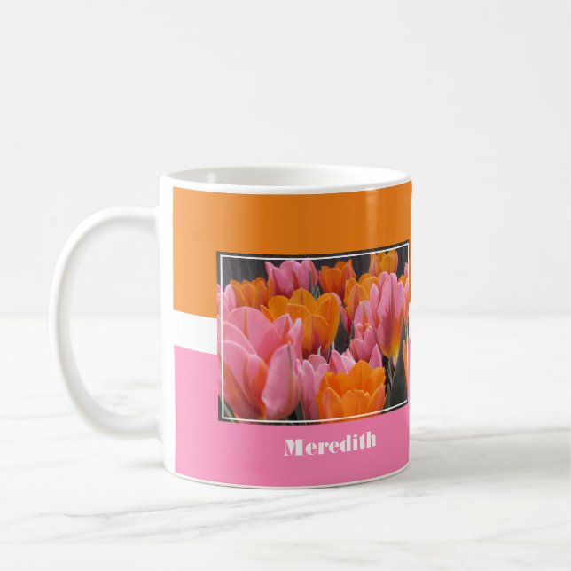 Tulipes roses et oranges, café Mug (Gauche)
