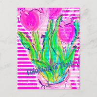 Tulipes roses fuchsia dans un vase Carte postale m