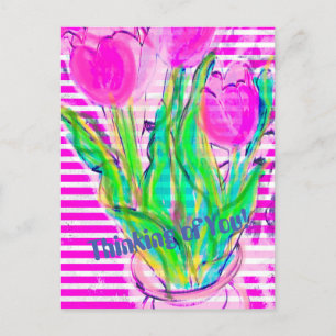 Tulipes roses fuchsia dans un vase Carte postale m