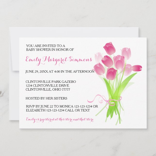 Tulipes roses - Invitation Baby shower (Devant)