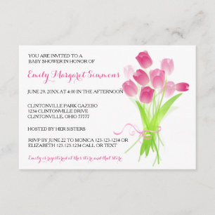 Tulipes roses - Invitation de Baby shower 3x5