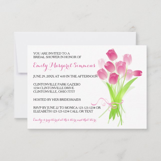 Tulipes roses - Invitation de douche nuptiale 3x5 (Devant)