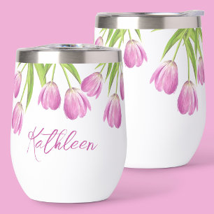 Tulipes roses Printemps Élégant Floral Chic Script