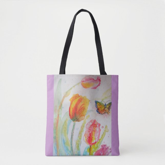 Tulipes roses Tulipes Sac fourre-tout d'aquarelle  (Devant)