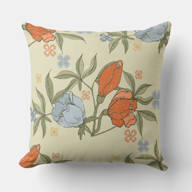 Tulipes rouges et bleues sur oreiller à lancer bei (Recto)