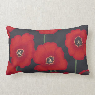 Tulipes rouges lumineuses sur le noir, coussins de