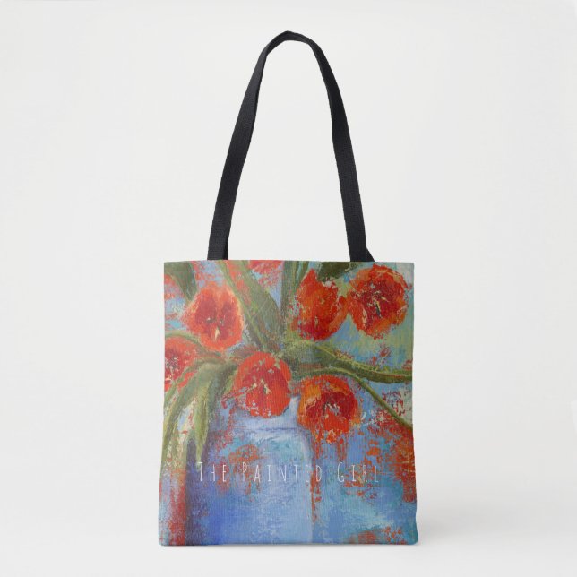 "Tulipes sac fourre-tout floral rouge dans vase (Devant)