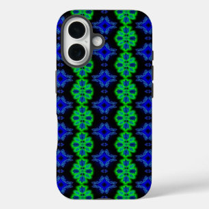 Tulips Artdeco in Retro-Stil grün blau schwarz iPhone 16 Hülle