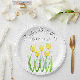 Tulips Blume Aquarell Gelbe Rustikale Hochzeit Pappteller