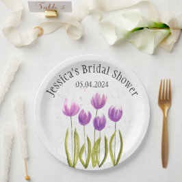 Tulips Blume Aquarellfarben Frühjahr Brautparty Pappteller