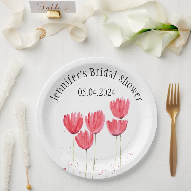 Tulips Blume Aquarellfarben Frühjahr Brautparty Pappteller (Hochzeit)