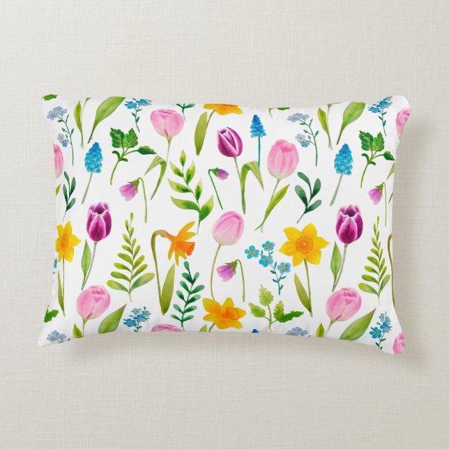 Tulips Blume Nahtloses Muster Dekokissen (Rückseite)