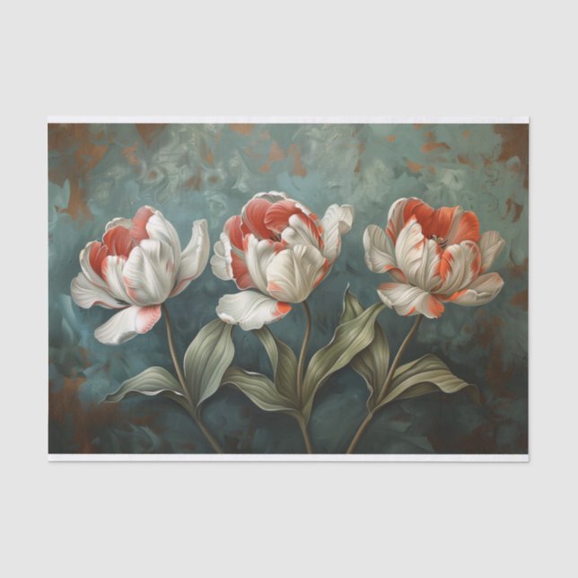 Tulips Blume Rot und Weiß Streifen Decoupage Seidenpapier (Vorderseite)