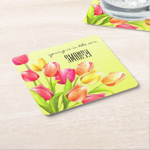 Tulips Bouquet Monogram Rechteckiger Pappuntersetzer