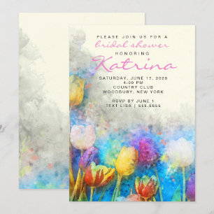 Tulips bunt Wasserfarbe Floral Brautparty Einladung