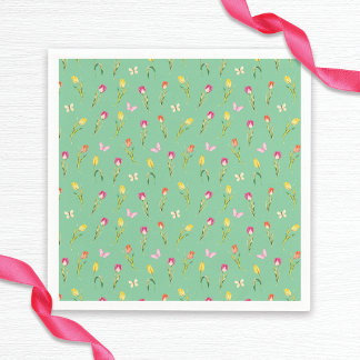 Tulips & Butterfets Grünes Muster Brautparty Serviette