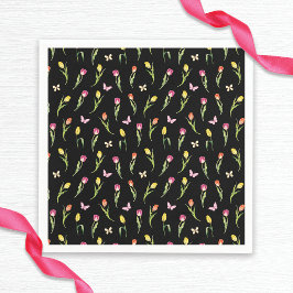 Tulips & Butterfets Schwarzes Muster Brautparty Serviette