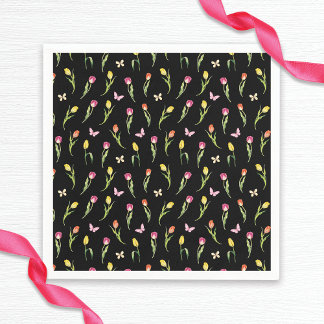 Tulips & Butterfets Schwarzes Muster Brautparty Serviette