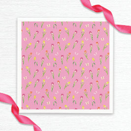 Tulips & Butterfly Pink-Muster-Brautparty Serviette