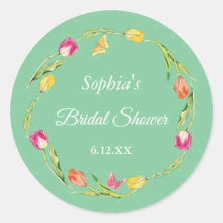 Tulips & Butterfys Grünes Brautparty Runder Aufkleber