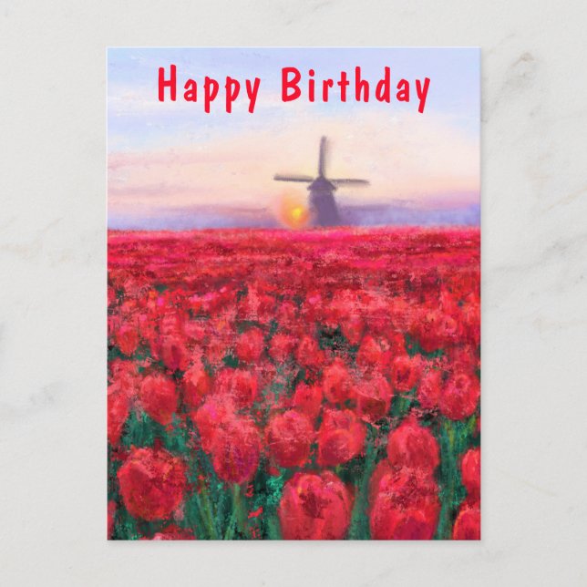 Tulips Field Spring in Niederlande - Happy Birthda Postkarte (Vorderseite)