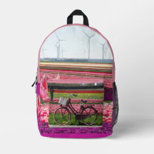 Tulips Field & Vélo sur le sac à dos imprimé