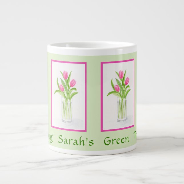 Tulips Handpainted Watercolor PERSONALIZE Gardener Jumbo-Tasse (Vorderseite)