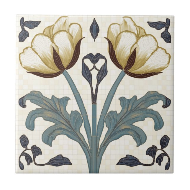 Tulips in Art Nouveau Style Fliese (Vorderseite)