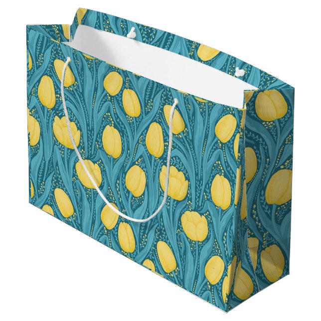 Tulips in blau und gelb große geschenktüte (Rückseite Schrägansicht)