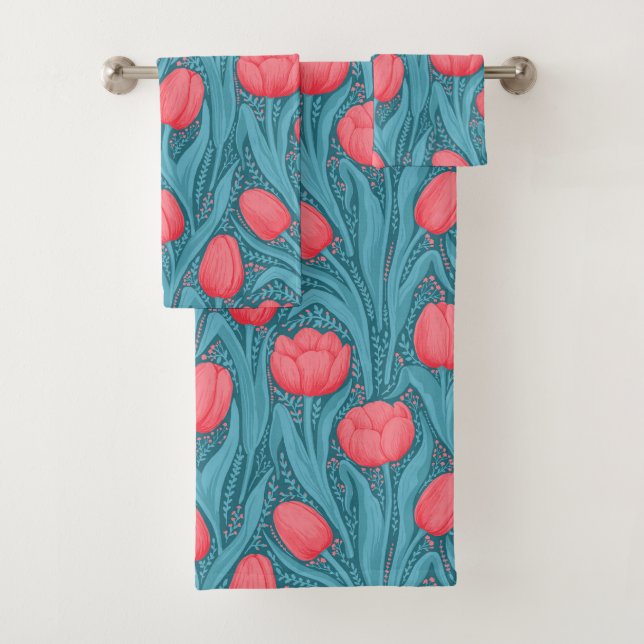 Tulips in blau und rot badhandtuch set (Insitu)