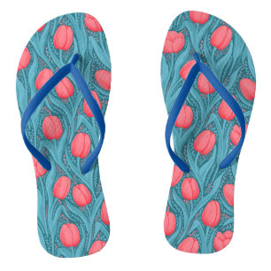 Tulips in blau und rot flip flops