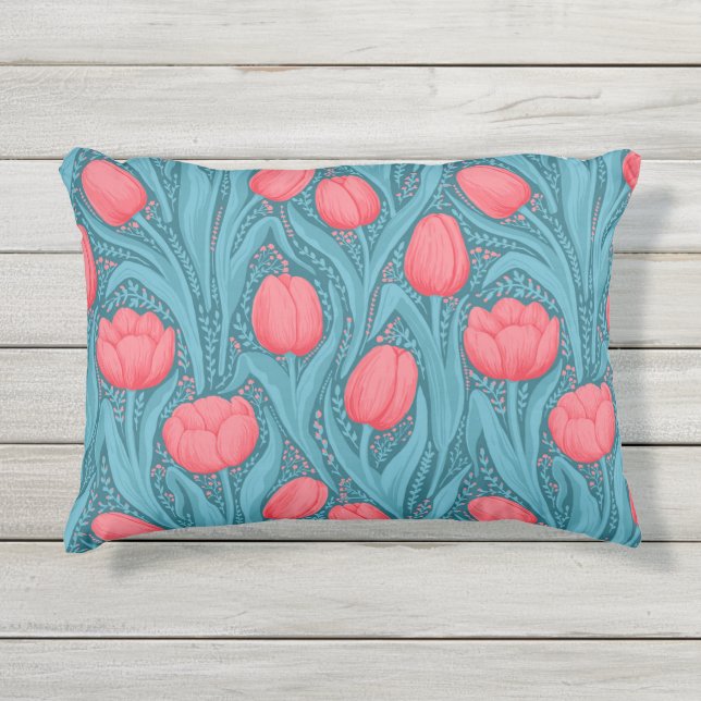 Tulips in blau und rot kissen für draußen (Vorderseite)