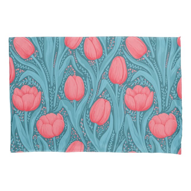 Tulips in blau und rot kissenbezug (Vorderseite-Links)