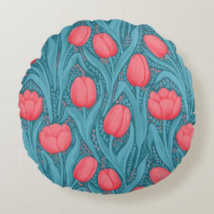 Tulips in blau und rot rundes kissen