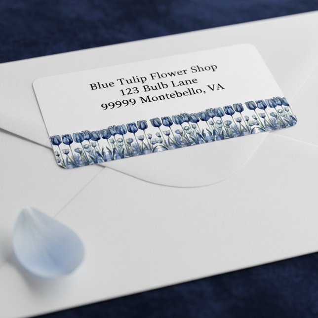 Tulips in Delft Blue benutzerdefinierbar Adressaufkleber (Von Creator hochgeladen)
