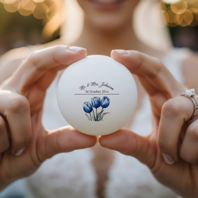 Tulips in Delft Blue customizable Tischtennisball (Von Creator hochgeladen)