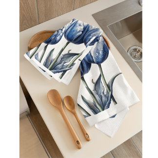 Tulips in Delft Blue Geschirrtuch