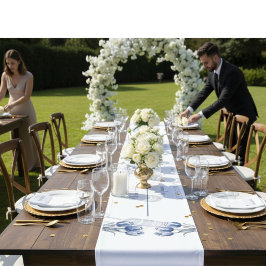 Tulips in Delft Blue Kurzer Tischläufer