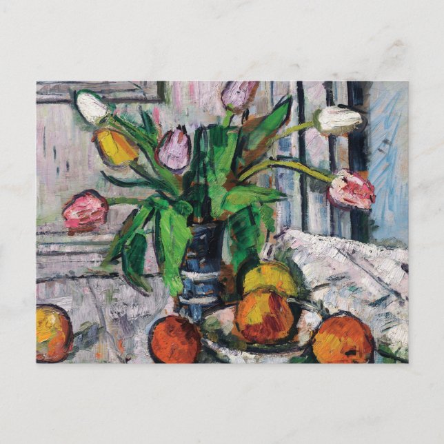 Tulips in einer blauen Vase | George Leslie Hunter Postkarte (Vorderseite)