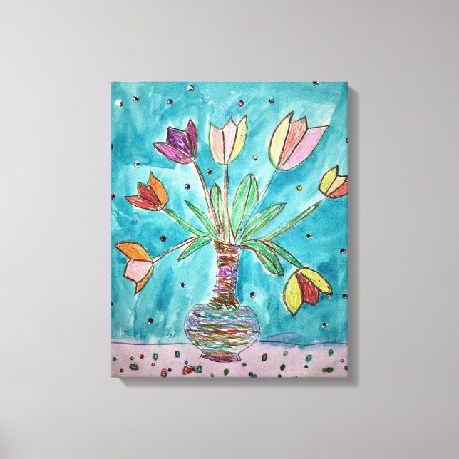 Tulips in einer Vasenwand Leinwand (Vorderseite)