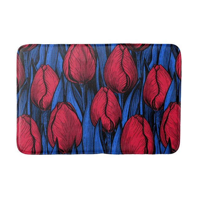 Tulips in Rot und Blau Badematte (Vorderseite)