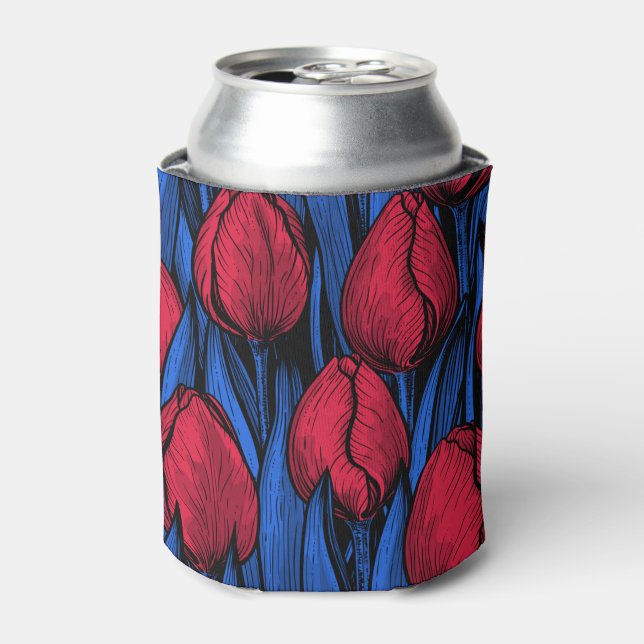 Tulips in Rot und Blau Dosenkühler (Kanne Vorderseite)