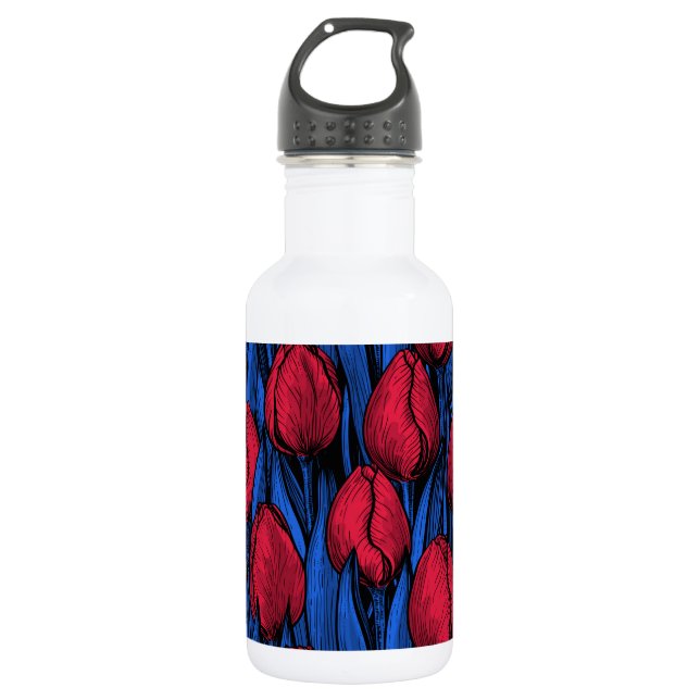 Tulips in Rot und Blau Edelstahlflasche (Vorderseite)