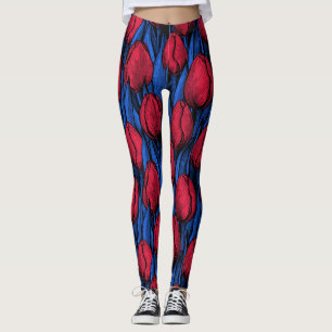 Tulips in Rot und Blau Leggings