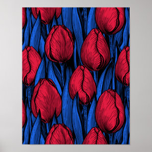 Tulips in Rot und Blau Poster