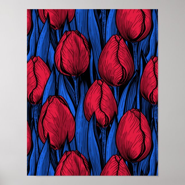 Tulips in Rot und Blau Poster (Vorne)