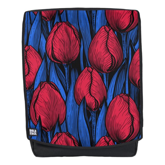 Tulips in Rot und Blau Rucksack (Vorderseite)
