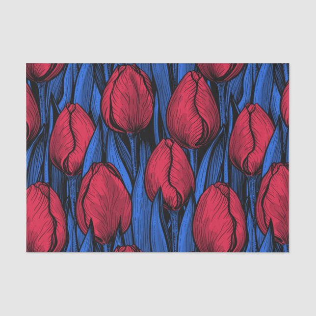 Tulips in Rot und Blau Seidenpapier (Vorderseite)