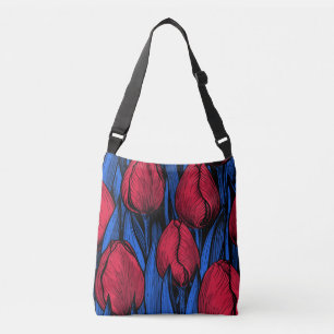 Tulips in Rot und Blau Tragetaschen Mit Langen Trägern